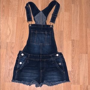 Dark denim overalls